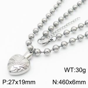 6mm Beads Chain Necklace Women Stainless Steel 304 With Cardiac Charm Pendant Silver Color - KN234442-z