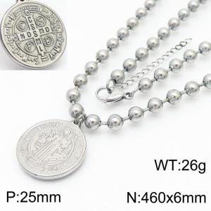 46cm Long Silver Color Stainless Steel Round Rune Pendant Balls Link Chain Necklace For Women Men - KN234450-Z