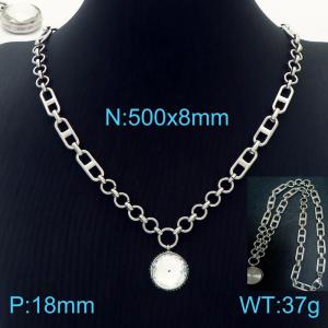 50cm Long Silver Color Stainless Steel White Color Round Crystal Glass Pentand Link Chain Necklace For Women - KN234461-Z