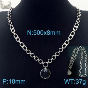 50cm Long Silver Color Stainless Steel Black Color Round Crystal Glass Pentand Link Chain Necklace For Women - KN234464-Z