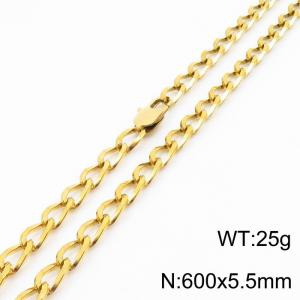 600×5.5mm Gold Color Stainless Steel Cuban Chain Trendy Necklaces For Women Men - KN234675-Z