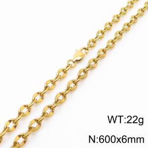 600x6mm Classic Chain Necklace For Women Men Stainless Steel 304 Gold Color - KN234717-Z