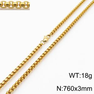 760x3mm Round Pearl Chain Necklace Men Women Stainless Steel 304 Gold Color - KN234818-Z