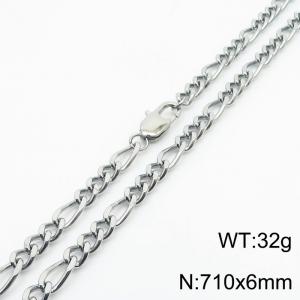 Europe and America Personality 71cm Silver Color Necklace Stainless Steel 6mm Figaro Chain - KN234866-Z