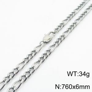 Europe and America Personality 76cm Silver Color Necklace Stainless Steel 6mm Figaro Chain - KN234867-Z