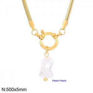 Hip Hop Thick Snake Bone Chain Necklace Baroque Vintage Imitation Pearl Collar Chain - KN234964-Z