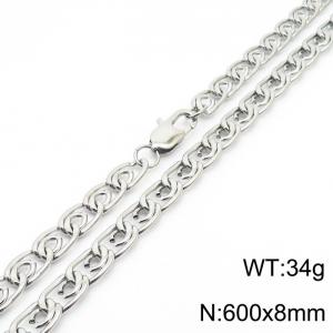 8mm60cm Fashion Stainless Steel Paper Clip Chain Steel Color Necklace - KN235061-Z