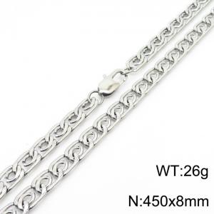 8mm45cm fashionable stainless steel edge pressing paper clip chain steel color necklace - KN235072-Z