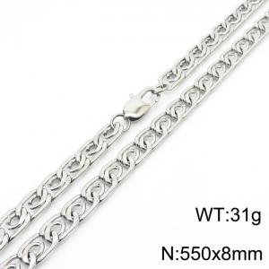 8mm55cm fashionable stainless steel edge pressing paper clip chain steel color necklace - KN235074-Z