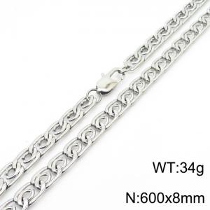 8mm60cm fashionable stainless steel edge pressing paper clip chain steel color necklace - KN235075-Z