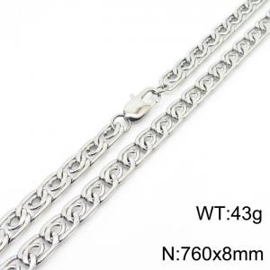 8mm76cm fashionable stainless steel edge pressing paper clip chain steel color necklace - KN235078-Z