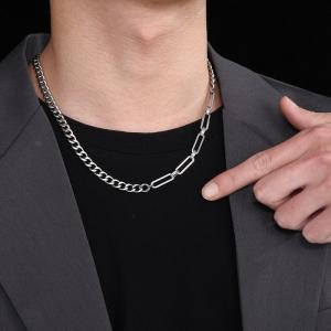 Cuban Chain Splice Necklace Men's Hip Hop Light Luxury Cold Fashion Japanese Titanium Steel Lock Bone Chain - KN235290-Z