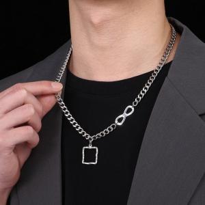 Hollow out irregular square pendant with Cuban chain necklace - KN235291-Z