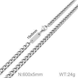 600x5mm Cuban Link Chain Necklace Men Women Stainless Steel Silver Color - KN235509-Z