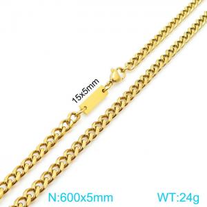 600x5mm Cuban Link Chain Necklace Men Women Stainless Steel Gold Color - KN235510-Z