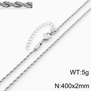 Stainless steel 400x2mm rope chain with extended chain classic silver necklace - KN235878-Z