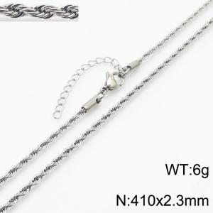 Stainless steel 410x2.3mm rope chain with extended chain classic silver necklace - KN235880-Z