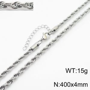 Stainless steel 400x4mm rope chain with extended chain classic silver necklace - KN235884-Z