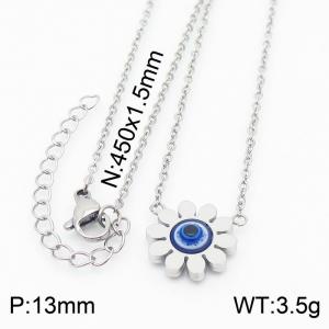 45cm Long Silver Color Stainless Steel Sun Flower Devil's Eye Pendant Link Chain Necklace For Women - KN235936-KFC