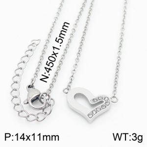 45cm Long Silver Color Stainless Steel Love Heart Rhinestone Pendant Link Chain Necklace For Women - KN235938-KFC