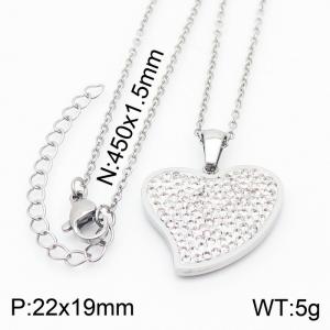 45cm Long Silver Color Stainless Steel Love Heart Rhinestone Pendant Link Chain Necklace For Women - KN235942-KFC