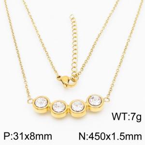 450mm Women's simple gold four diamond stainless steel necklace - KN235971-KFC