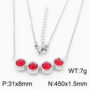450mm women's simple steel color four red diamond stainless steel necklace - KN235974-KFC