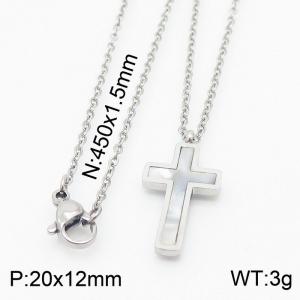 450mm women's steel color Cross Stainless Steel necklace - KN235978-KFC