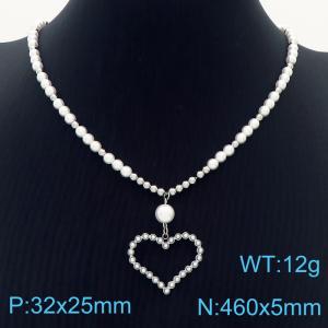 Fashion women's hollow peach heart pearl necklace - KN235984-KFC