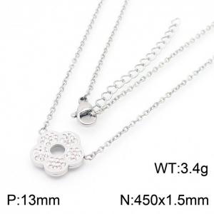 Shining stone flowers stainless steel necklace - KN236038-KFC