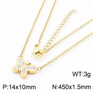 Gold Butterfly stainless steel necklace with crystal - KN236040-KFC