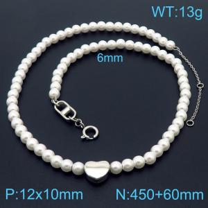 Gentle pearl heart stainless steel necklace - KN236042-KFC