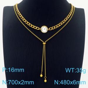 Women 700&480mm Gold-Plated Stainless Steel Double Necklaces with Transparent Gem - KN236225-Z