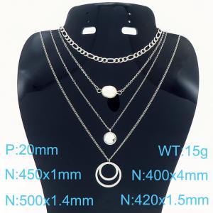 layer large and small chain overlapping  pearl stainless steel necklace - KN236232-KFC