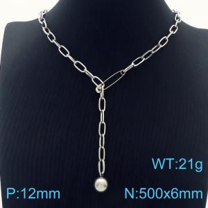 50cm Silver Color Stainless Steel Bead Pendant Square Link Chain Necklace - KN236245-Z
