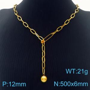 50cm Gold Color Stainless Steel Bead Pendant Square Link Chain Necklace - KN236246-Z
