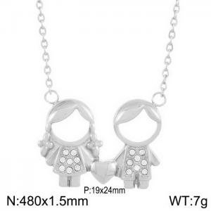 480mm Romantic Stainless Steel Necklace with Lovely Boy&Girl Pendant - KN236261-Z
