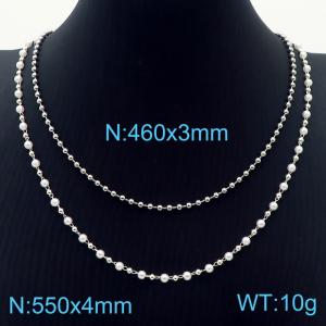 Women Elegant 550&460mm Double Stainless Steel&Pearls Links Necklace - KN236354-Z