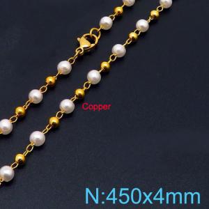 450mm Women Gold-Plated Copper&Pearl LinksNecklace - KN236368-Z