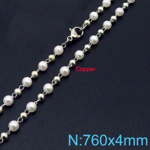 760mm Women Copper&Pearl LinksNecklace - KN236381-Z
