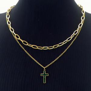 Link Chain Stainless Steel Double Layers Necklace Women With Crosses Accessories Gold Color - KN236407-HM