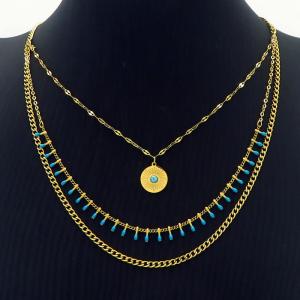 Link Chain Stainless Steel Three Layers Necklace Women With Round Stone Accessories Gold Color - KN236408-HM