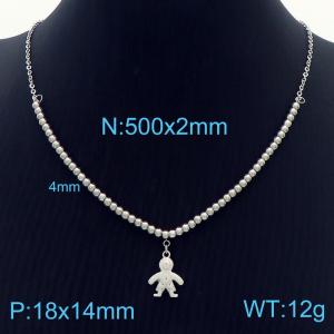 Women 500mm Stainless Steel&Pearl Links Necklace with Kid Shape Pendant - KN236436-Z