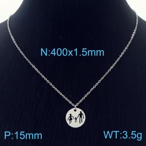 40cm Link Chain Silver Color Stainless Steel Round Family Pendant Necklace - KN236441-Z