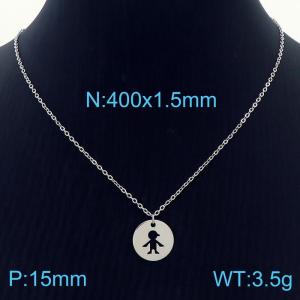 40cm Link Chain Silver Color Stainless Steel Round Boy Pendant Necklace - KN236442-Z