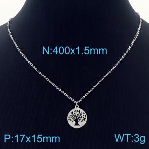 40cm Link Chain Silver Color Stainless Steel RoundTree of Life Pendant Necklace - KN236443-Z