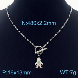 OT Clasp Link Chain Silver Color Stainless Steel Boy Pendant Necklace - KN236444-Z