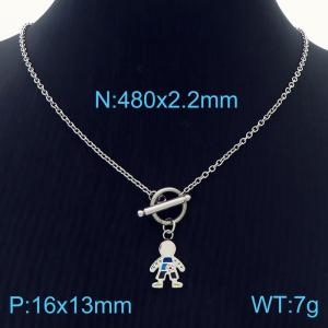 OT Clasp Link Chain Silver Color Stainless Steel Boy Pendant Necklace - KN236445-Z