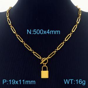 50cm Square Link Chain Gold Color Stainless Steel Lock Pendant Necklace - KN236451-Z