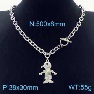 OT Clasp O Link Chain Silver Color Stainless Steel Boy Pendant Necklace - KN236452-Z